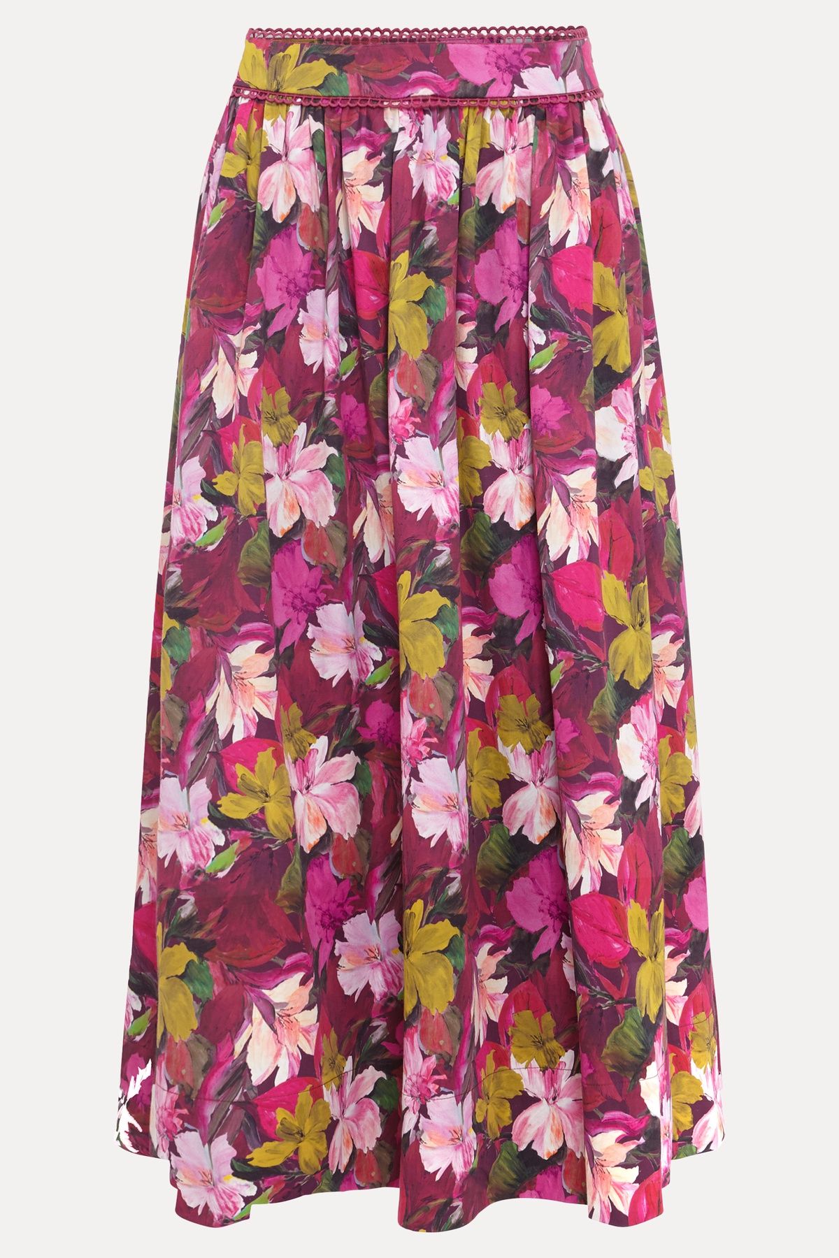 Phase Eight Arina Floral Poplin Lace Trim Midi Skirt