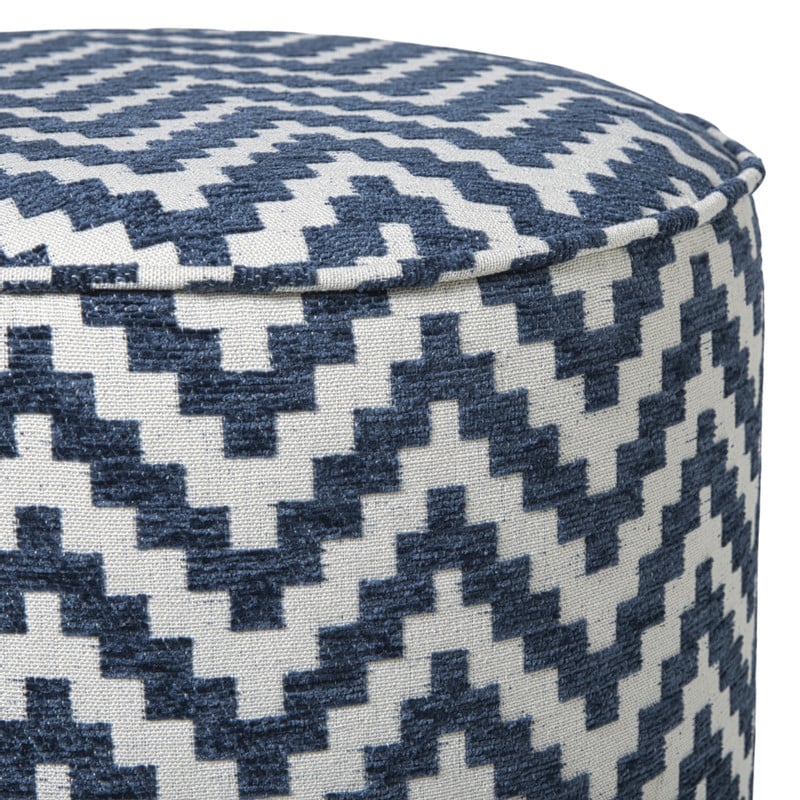Poef zigzag - blauw/wit - &Oslash;35x38 cm