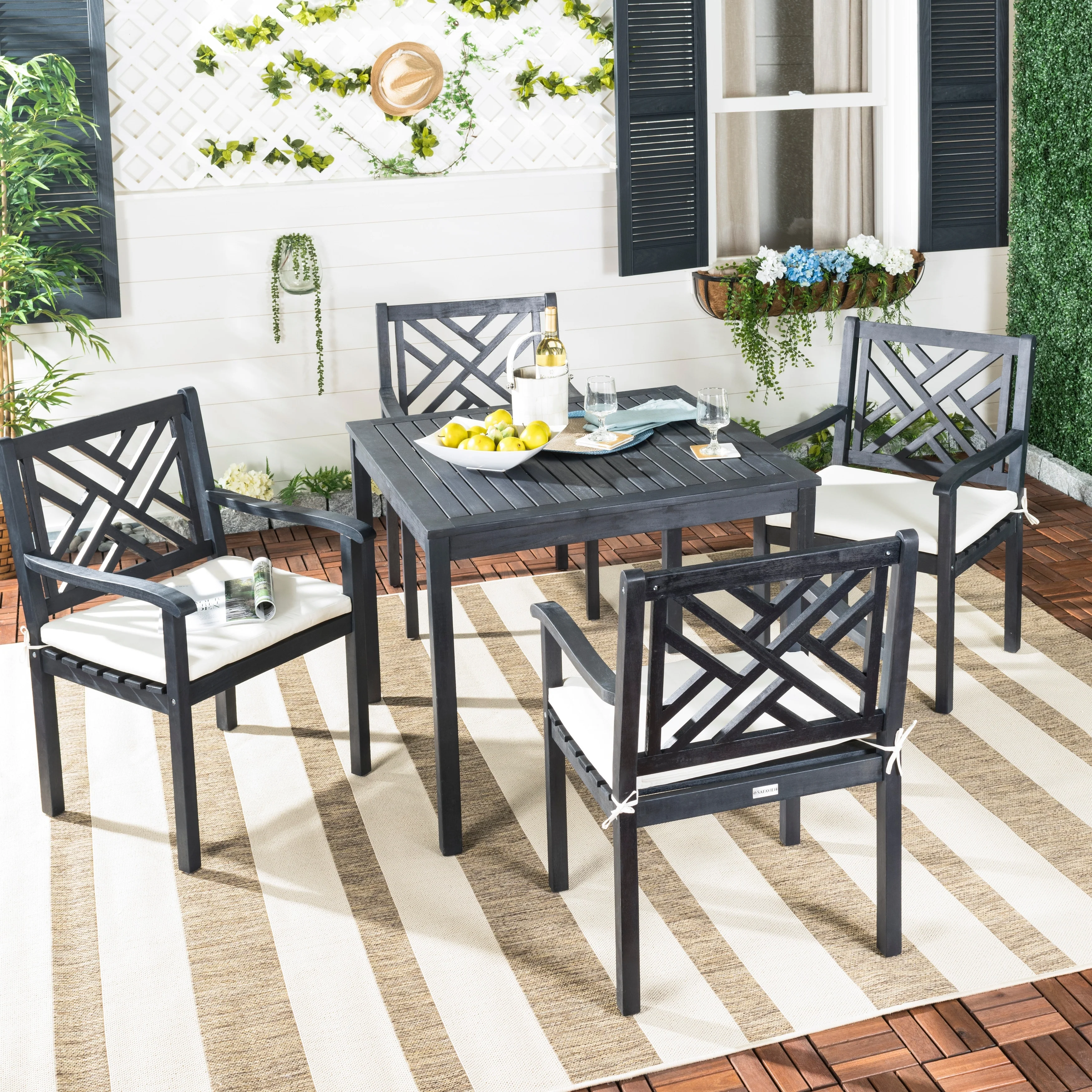 SAFAVIEH Outdoor Mali Acacia Wood 5-Piece Dining Set - 35Wx35Dx30H