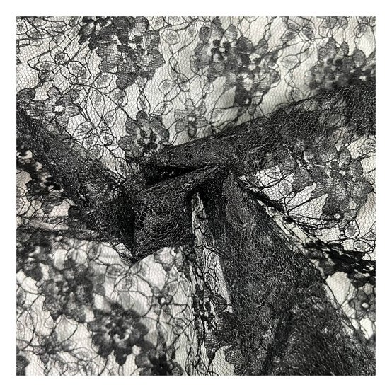 Black Polyester Floral Lace Fabric by the Metre