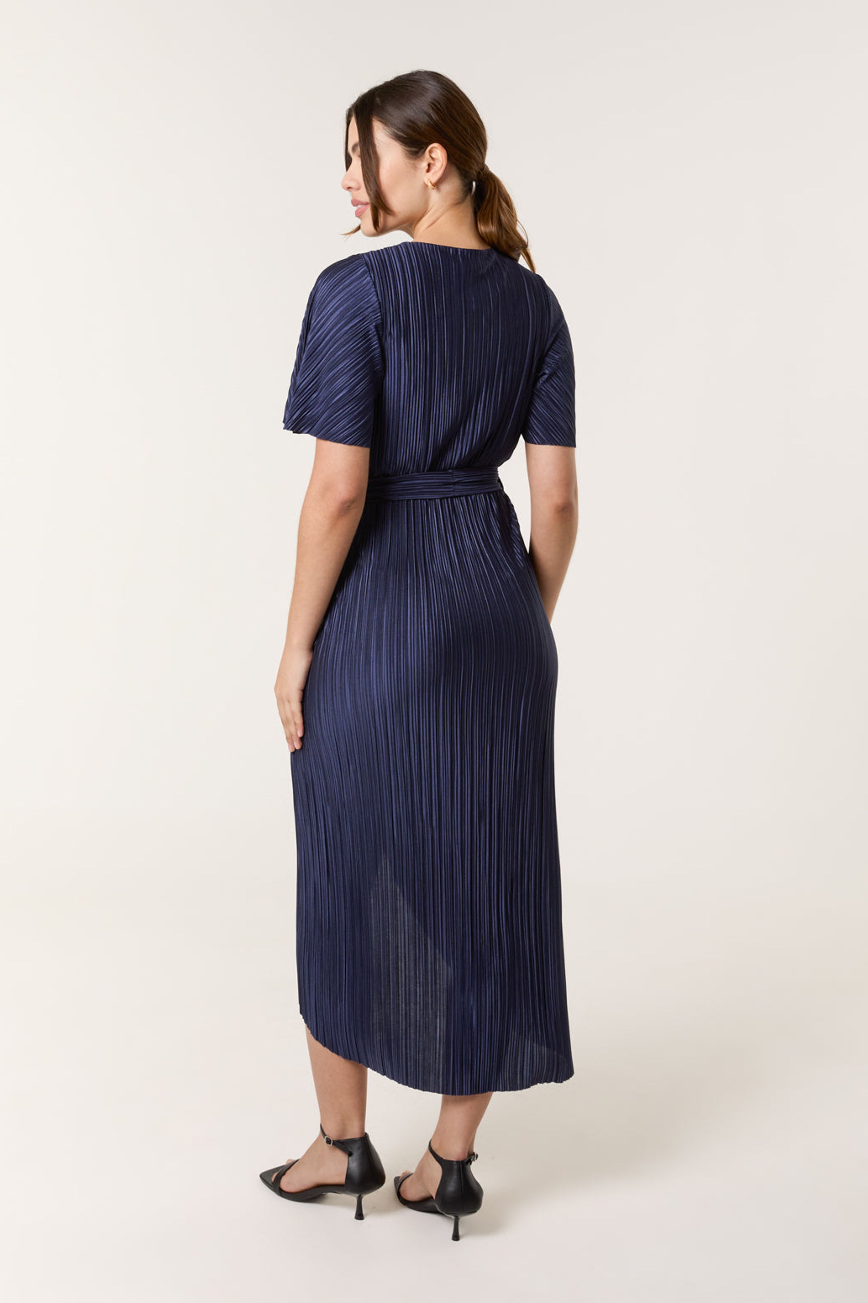 Blue Vanilla Navy Plisse Wrap Over Midi Dress