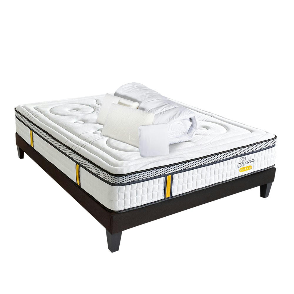 REINA 2.0 - Ensemble  140x200  Matelas Ressorts + Sommier + Accessoires