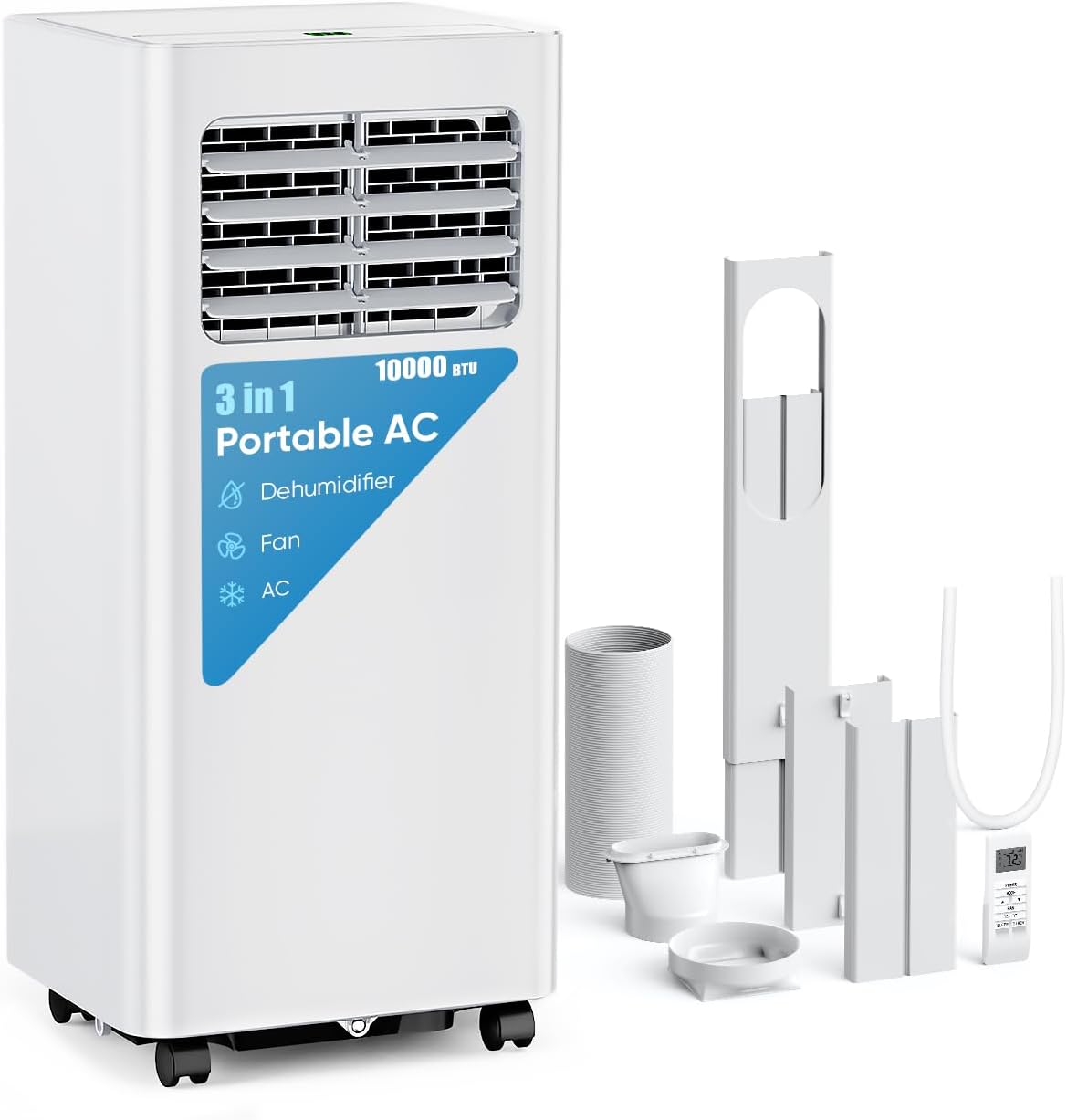 10,000 BTU Portable Air Conditioners - Cools 450 Sq.Ft, 3-in-1 Portable AC with Remote Control/Sleep Mode/24H Timer, AC Unit for Bedroom, Dorms, Apartment, Window Kit Included