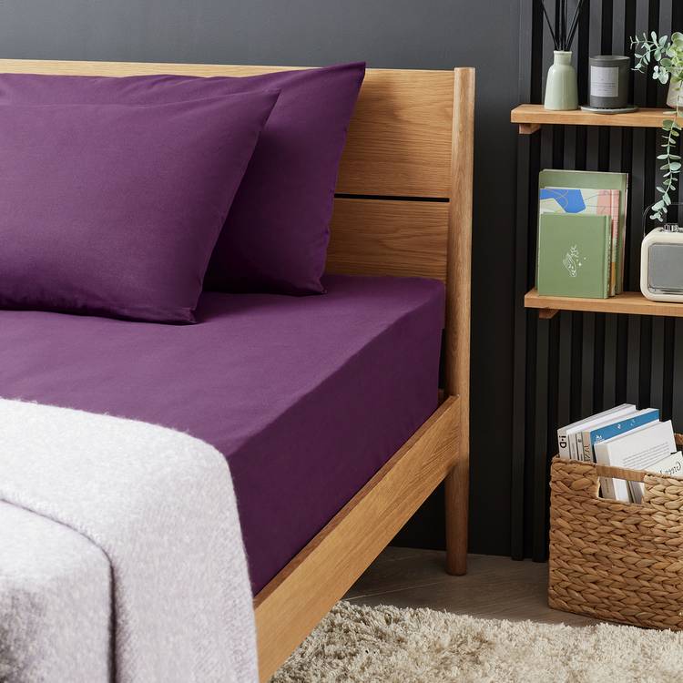 Habitat Cotton Rich 180 TC Grape Fitted Sheet - Single
