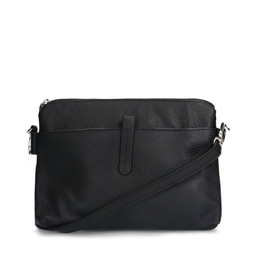 Manfield Zwarte leren schoudertas