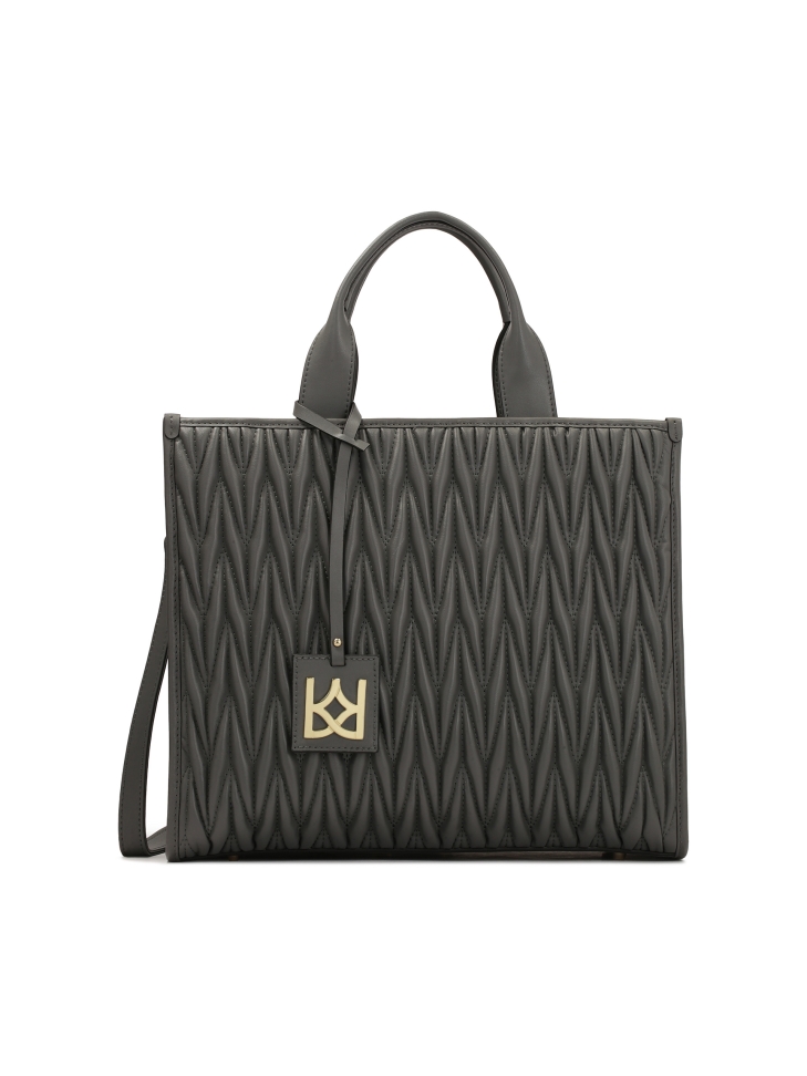 Grey Tote Bag Handbag with Quilted Front