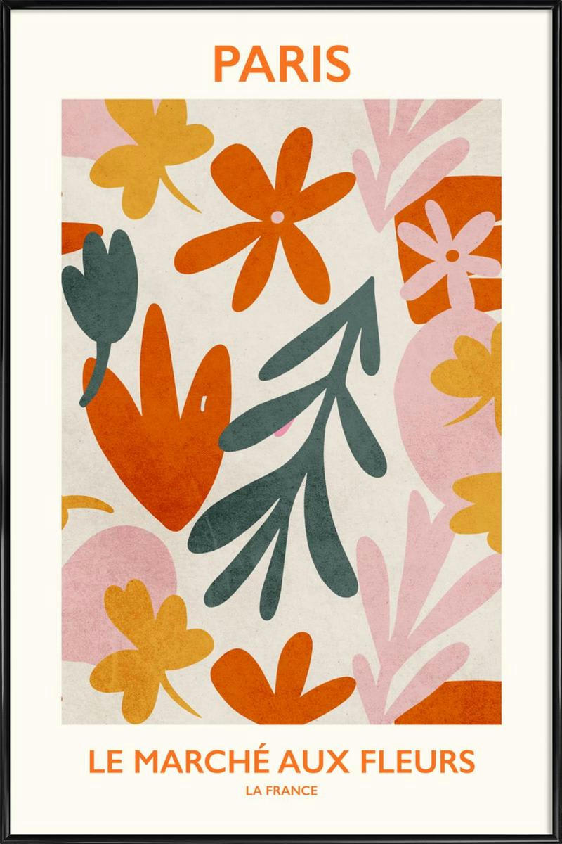 LE MARCHÉ AUX FLEURS II - Affiche dans cadre standard (noir) vert &  30x45