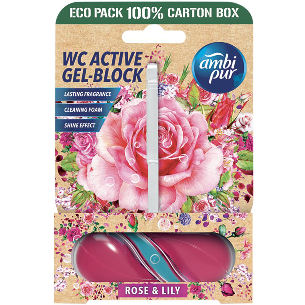 Bloc WC gel actif Ambi Pur parfum Rose et Lys