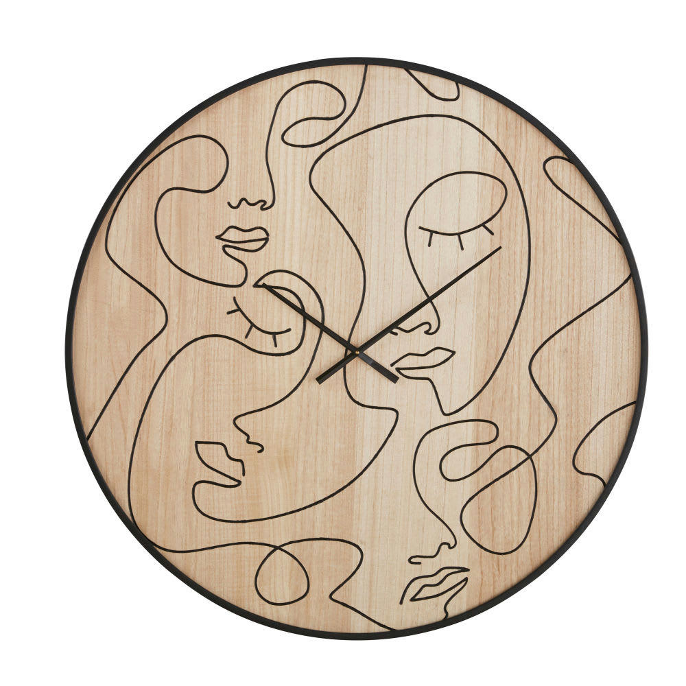 WALLAS - Horloge murale visages en métal noir D100