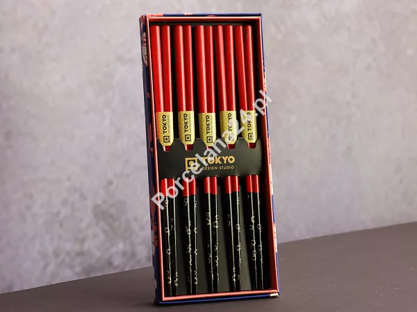 Zestaw pałeczek do sushi ( 5 el.) Tokyo Design Studio - Red Black Flower 18617