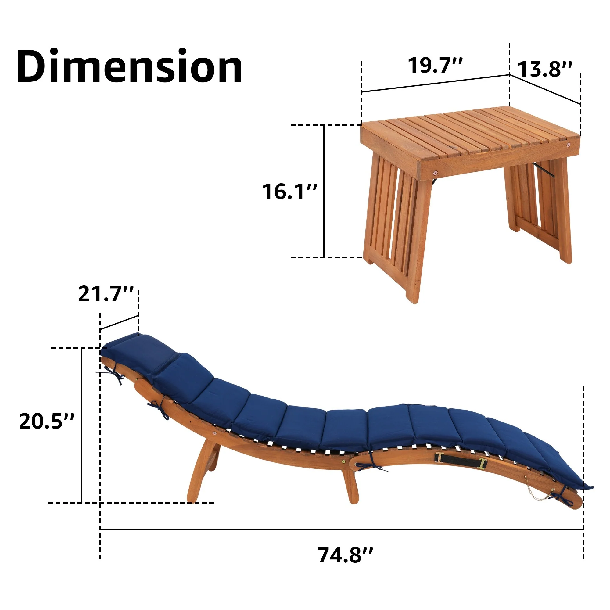 Patio Folding Chaise Lounge Set with Side Table