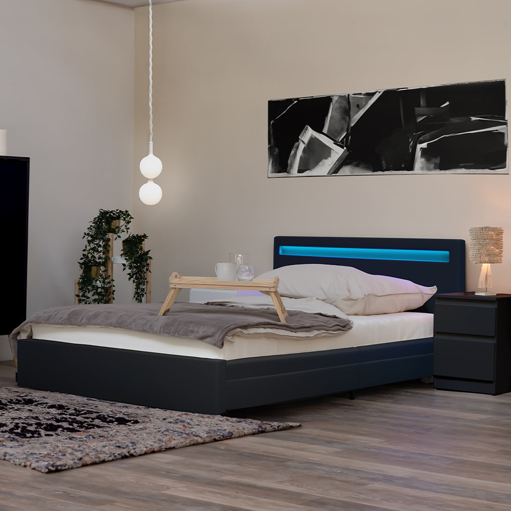 Home Deluxe LED bed NUBE donkergrijs 140 x 200 cm
