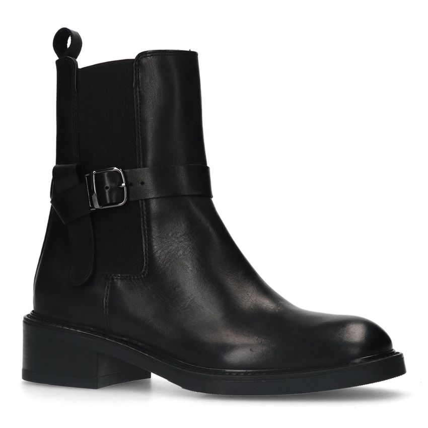 Manfield Zwarte leren chelsea boots met gesp