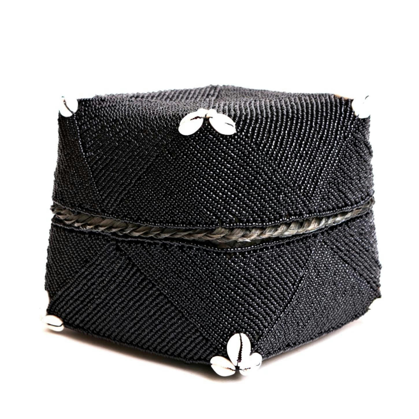 BELLA - Boîte en bambou et perles, noir 18 x 15 cm