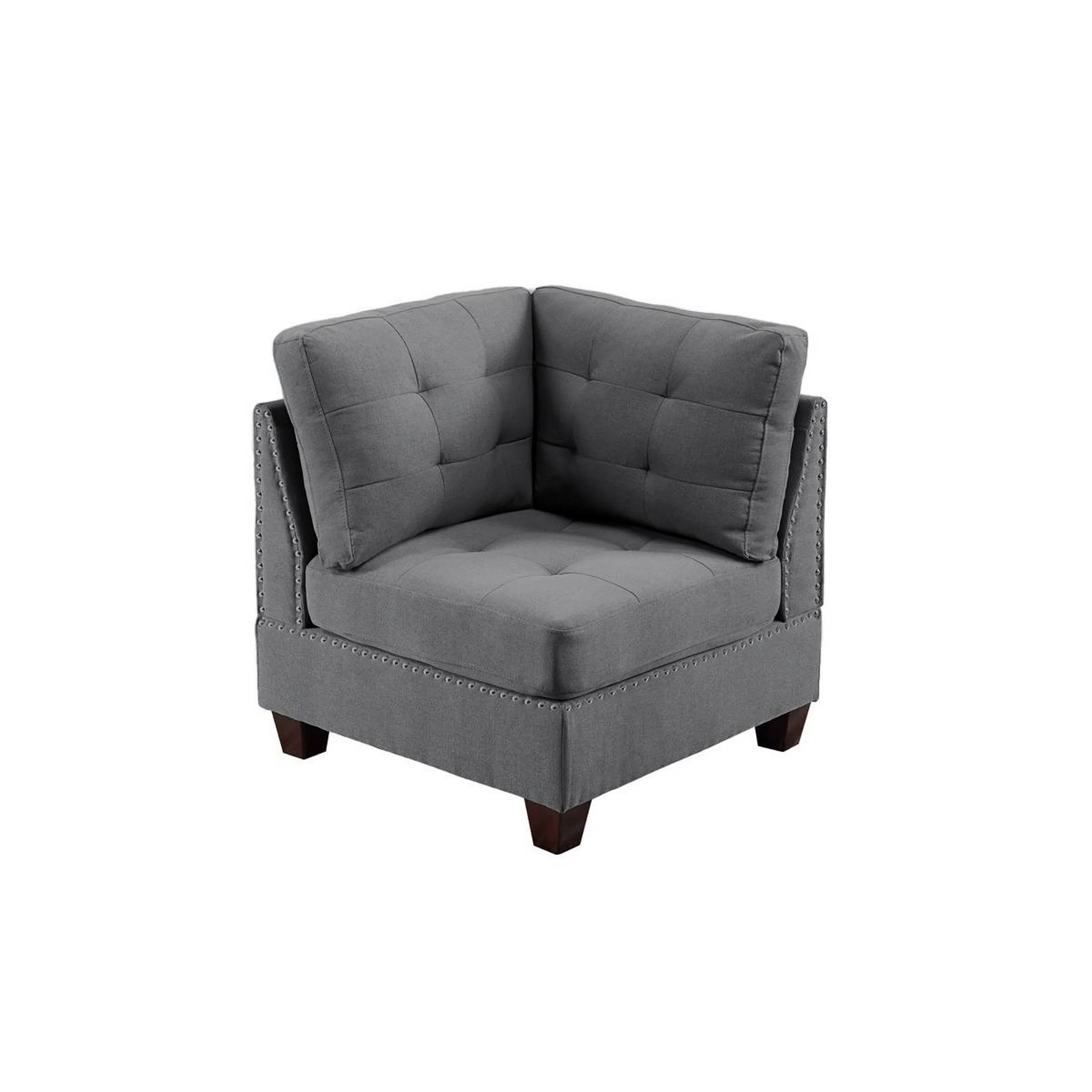 Lemy 32 Inch Modular Corner Sofa Chair, Tufted Gray Upholstery, Solid Wood