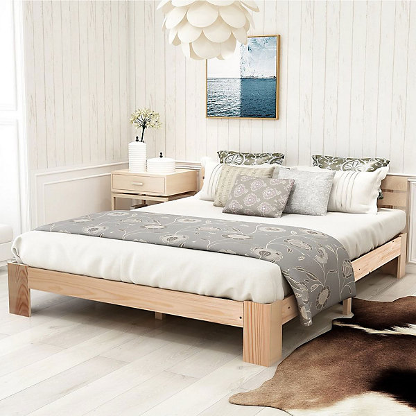 Lit Double 140x200cm Bois Tête De Lit Naturel Blackcolors