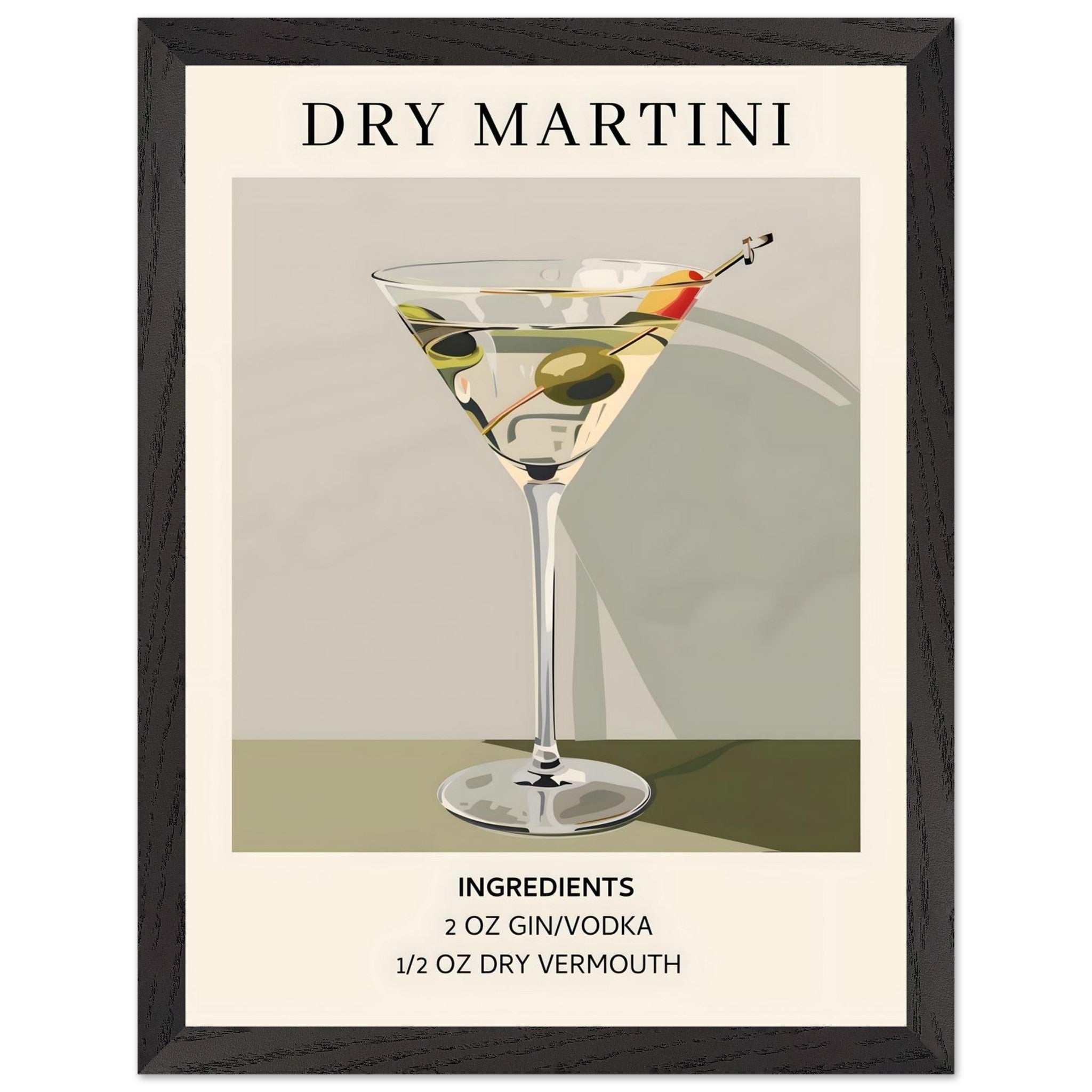 Artfulprints Poster met Lijst Dry Martini cocktail - Ingrediënten  - 30x40 cm - Groen