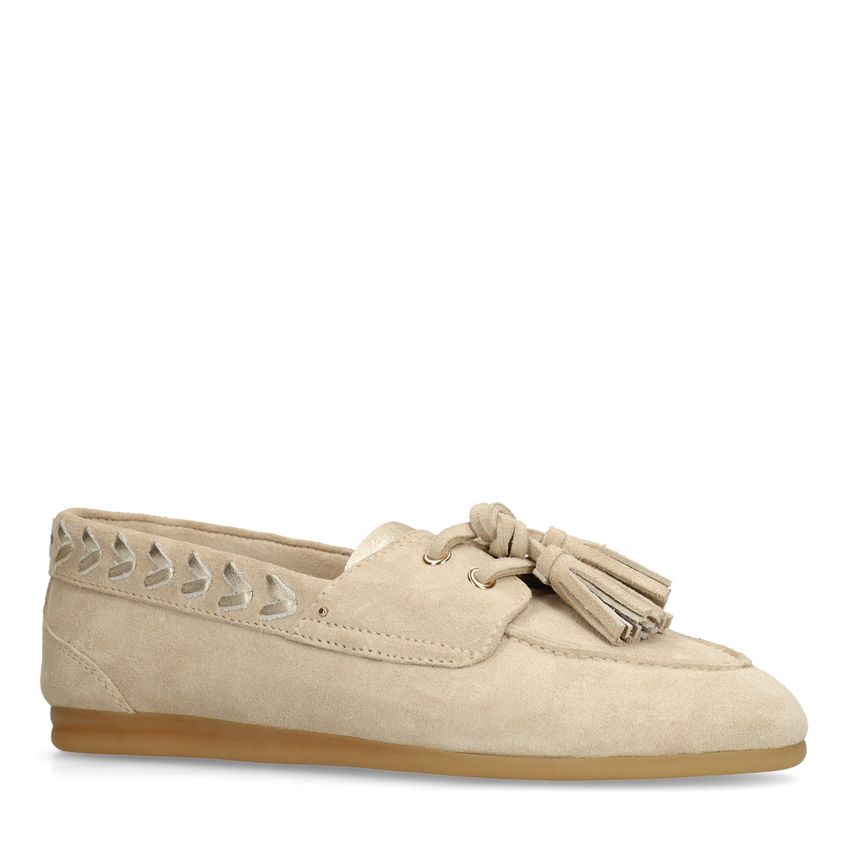Manfield Beige suède loafers met kwastjes