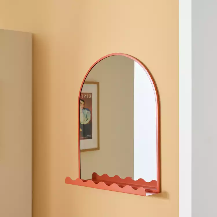 Habitat Burnt Orange Metal Arch Mirror with Shelf - 50x62cm