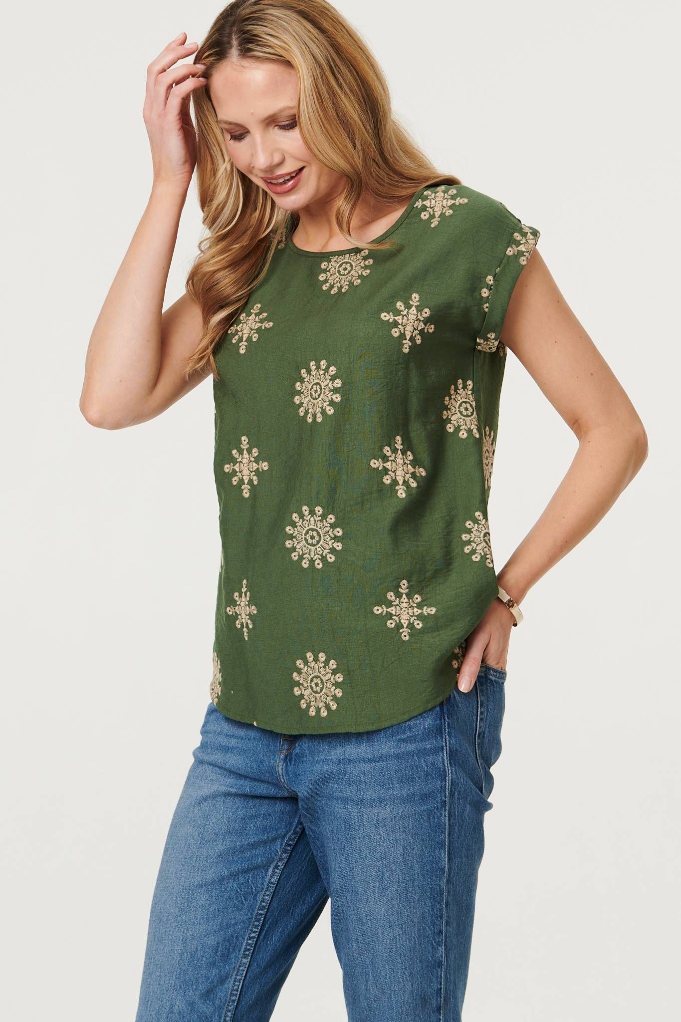 Izabel London Printed Cap Sleeve Slim Relaxed Top