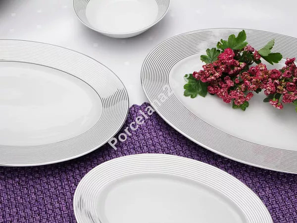 Serwis obiadowy na 12 osób (44 el) Chodzież - Yvonne E520 LINEA PLATYNOWA BW