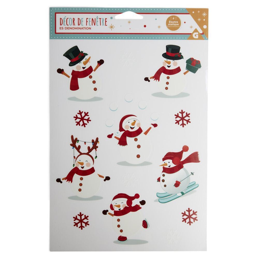 Décoration fenêtre No&euml;l électrostatique bonhomme de neige ou pain d'épices