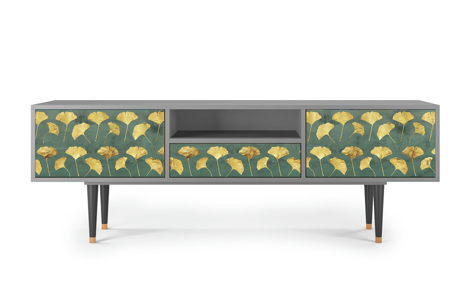 GINGKO LEAVES - Meuble TV  vert et jaune 1 tiroir et 2 portes L 170 cm