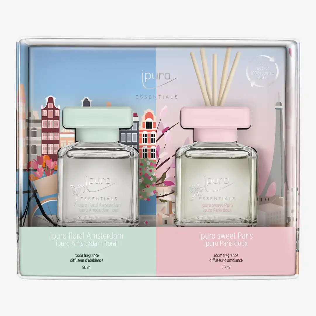 ipuro ESSENTIALS Raumduft-Set Sweet Paris & Floral Amsterdam Rosa, 2 -tlg., 100 ml