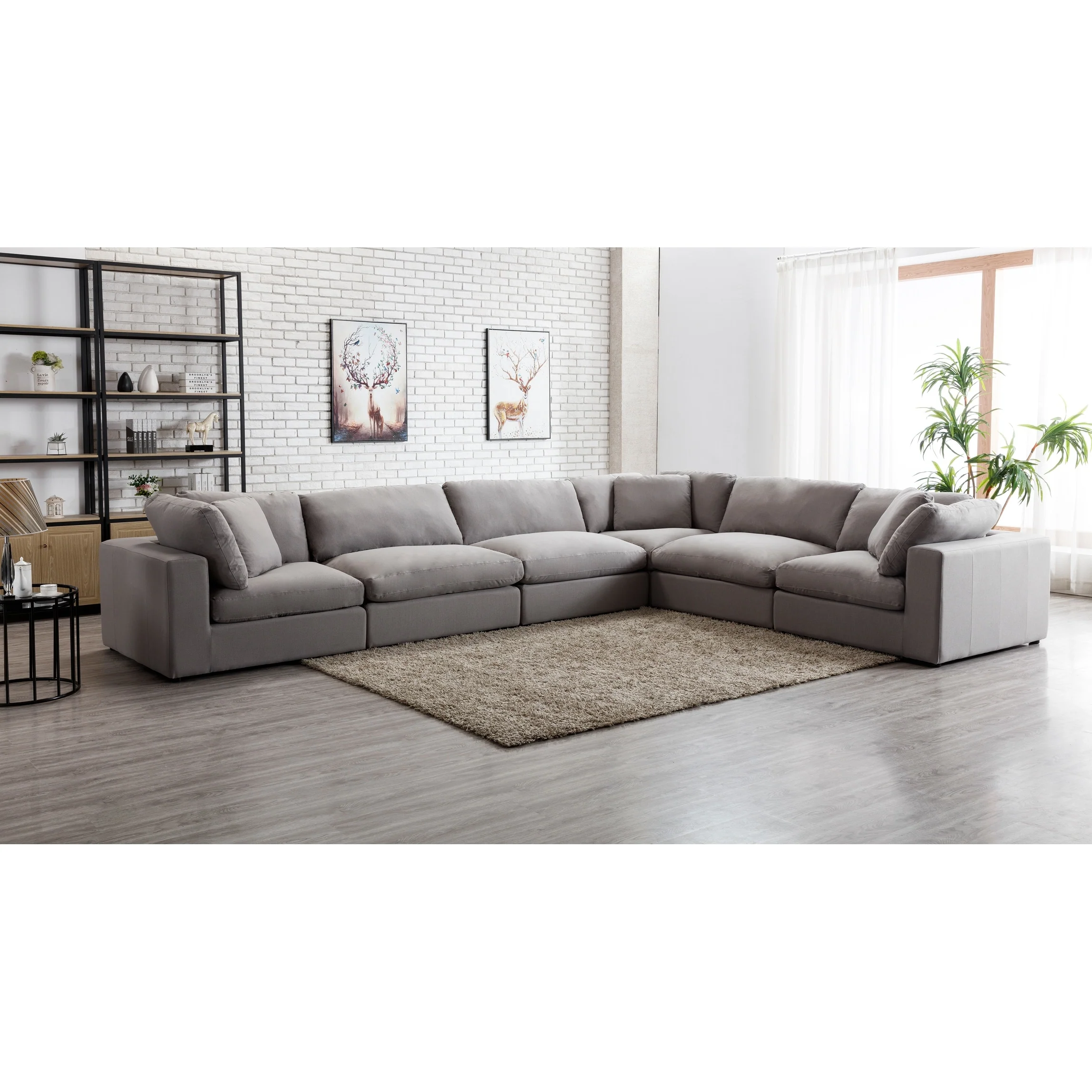 Roundhill Furniture Rivas Contemporary Feather Fill 6-Piece Modular Sectional Sofa