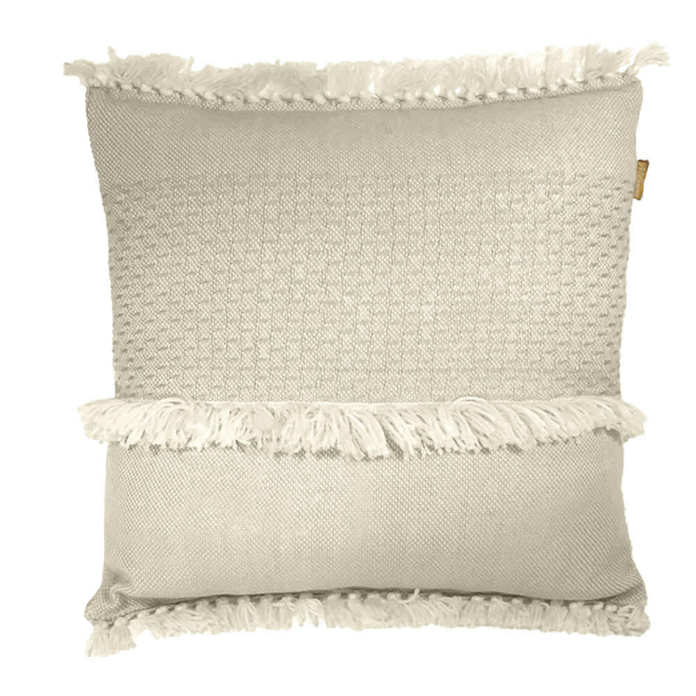 FRINGE - Coussin blanc cassé 50x50