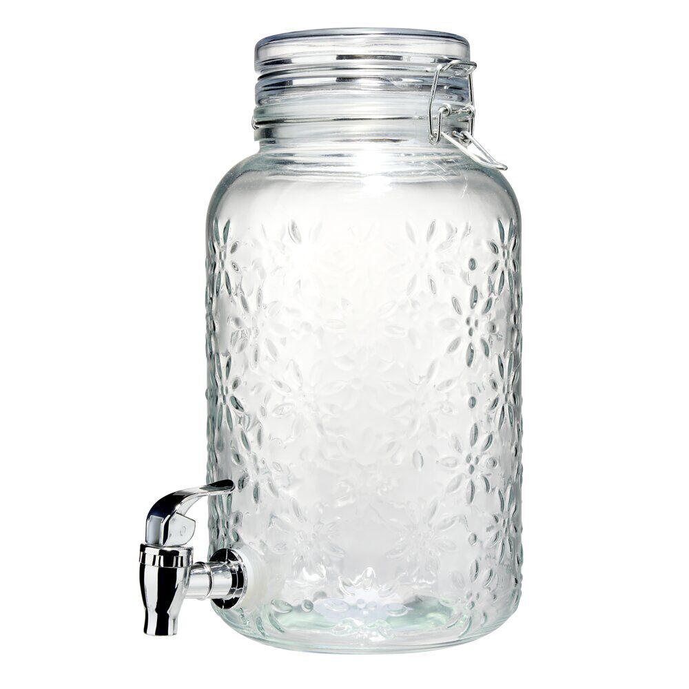 Distributeur à boisson 4L en verre motif fleur en relief transparent Ø16xH29cm