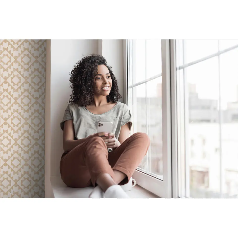 ESTAhome behang Marrakech aztec tapijt beige - 53 cm x 10.05 m