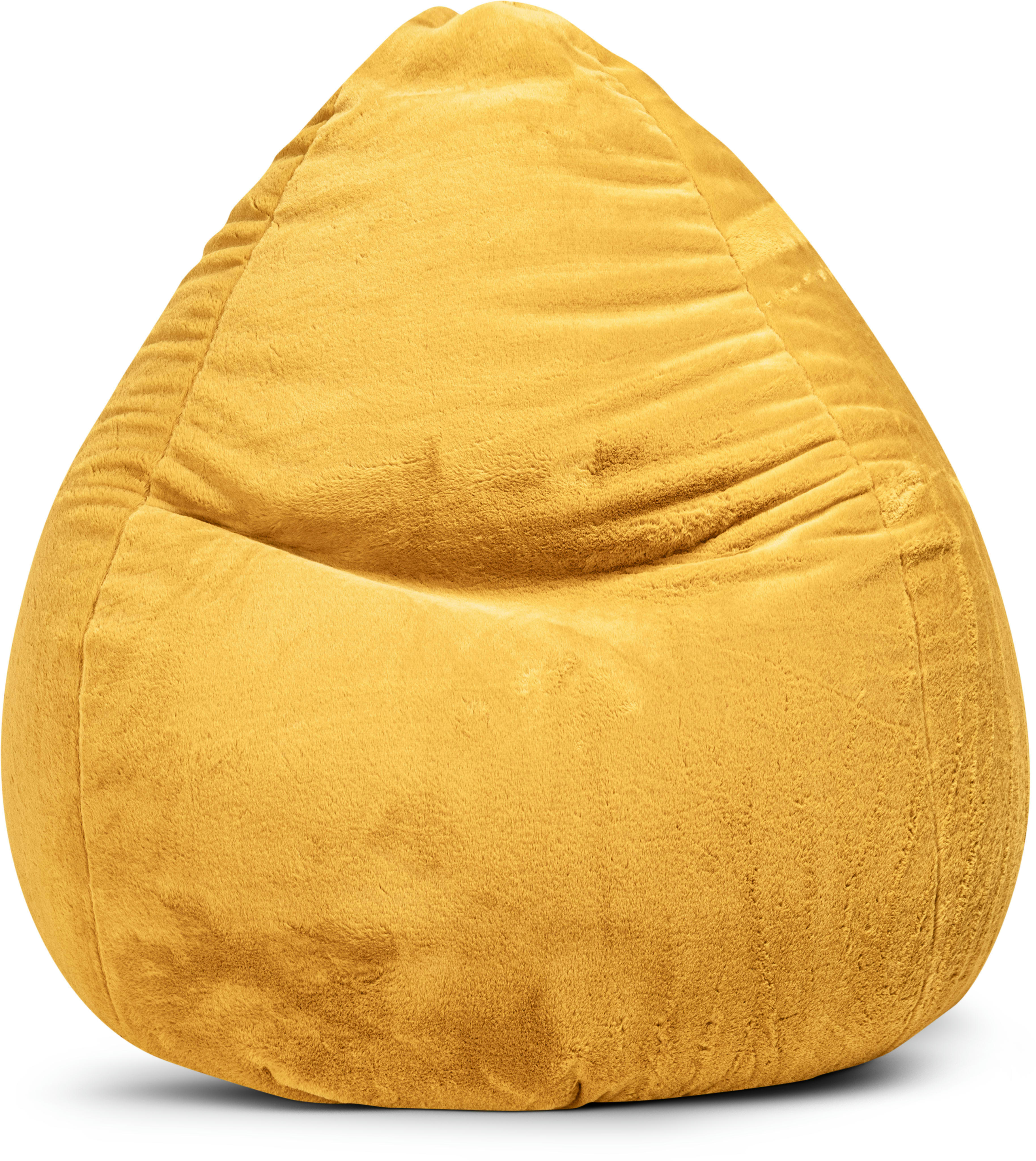 SOFTY - Pouf poire XXL d'intérieur fourrure douce moutarde 80x130cm