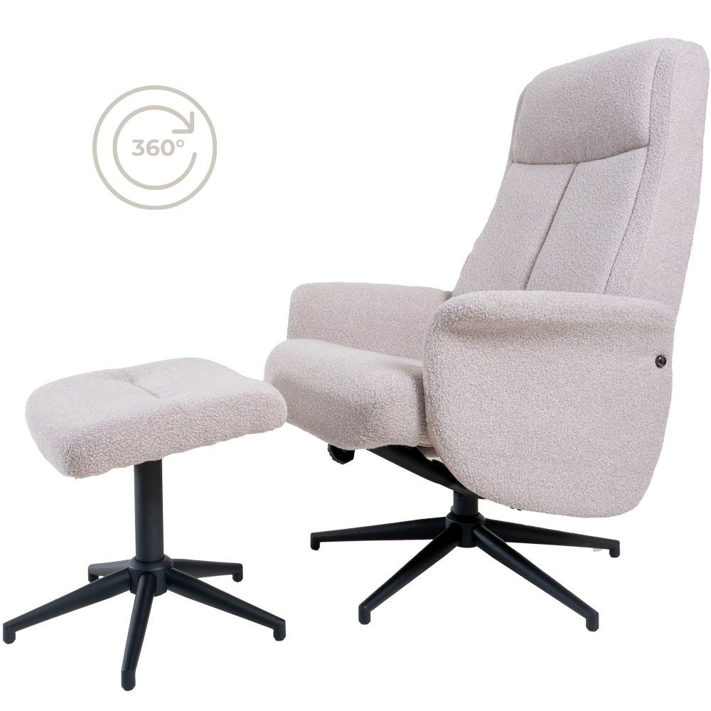 Home67 - Relaxfauteuil Bindy + Hocker - Bouclé - Naturel