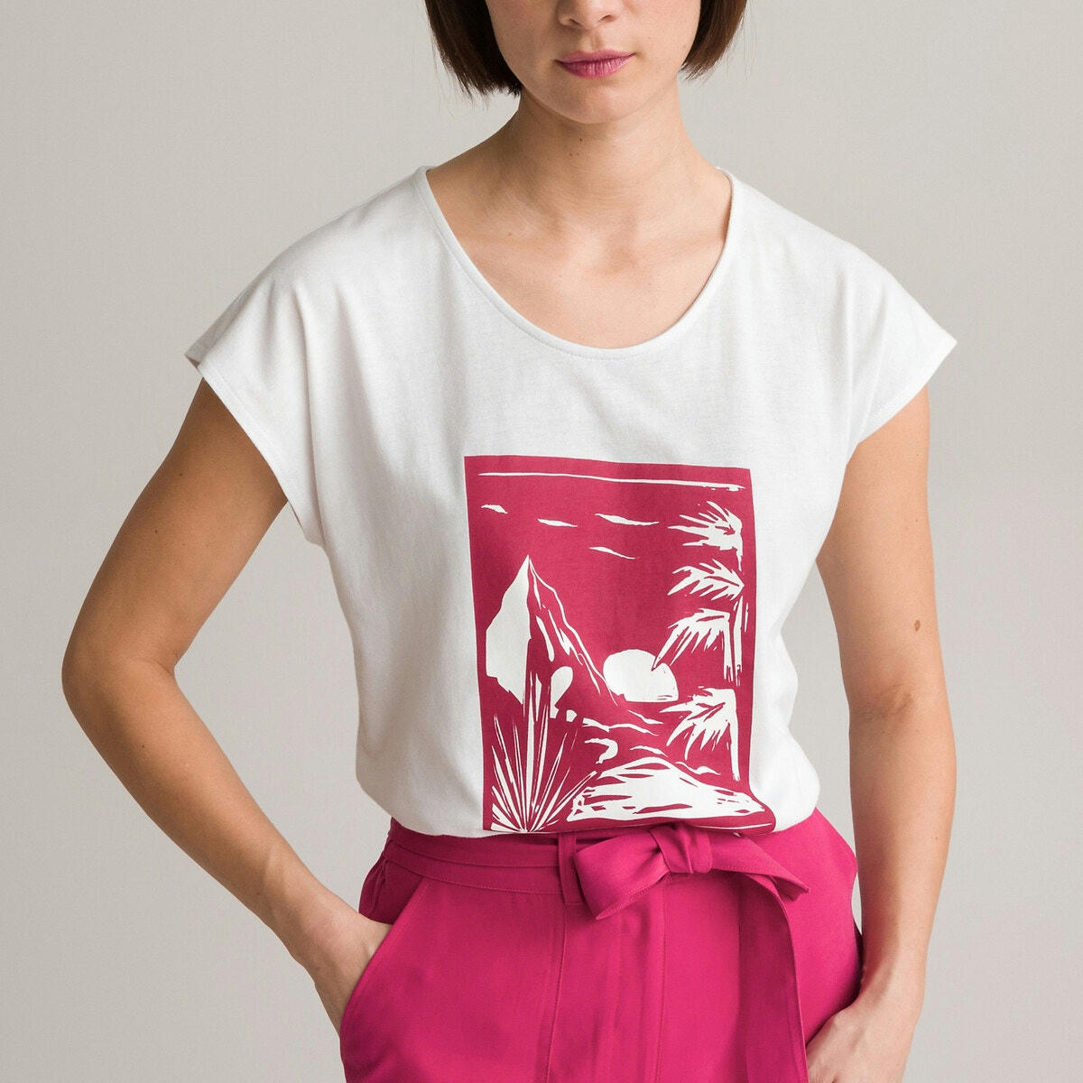 T-shirt imprimé placé, col rond, manches courtes