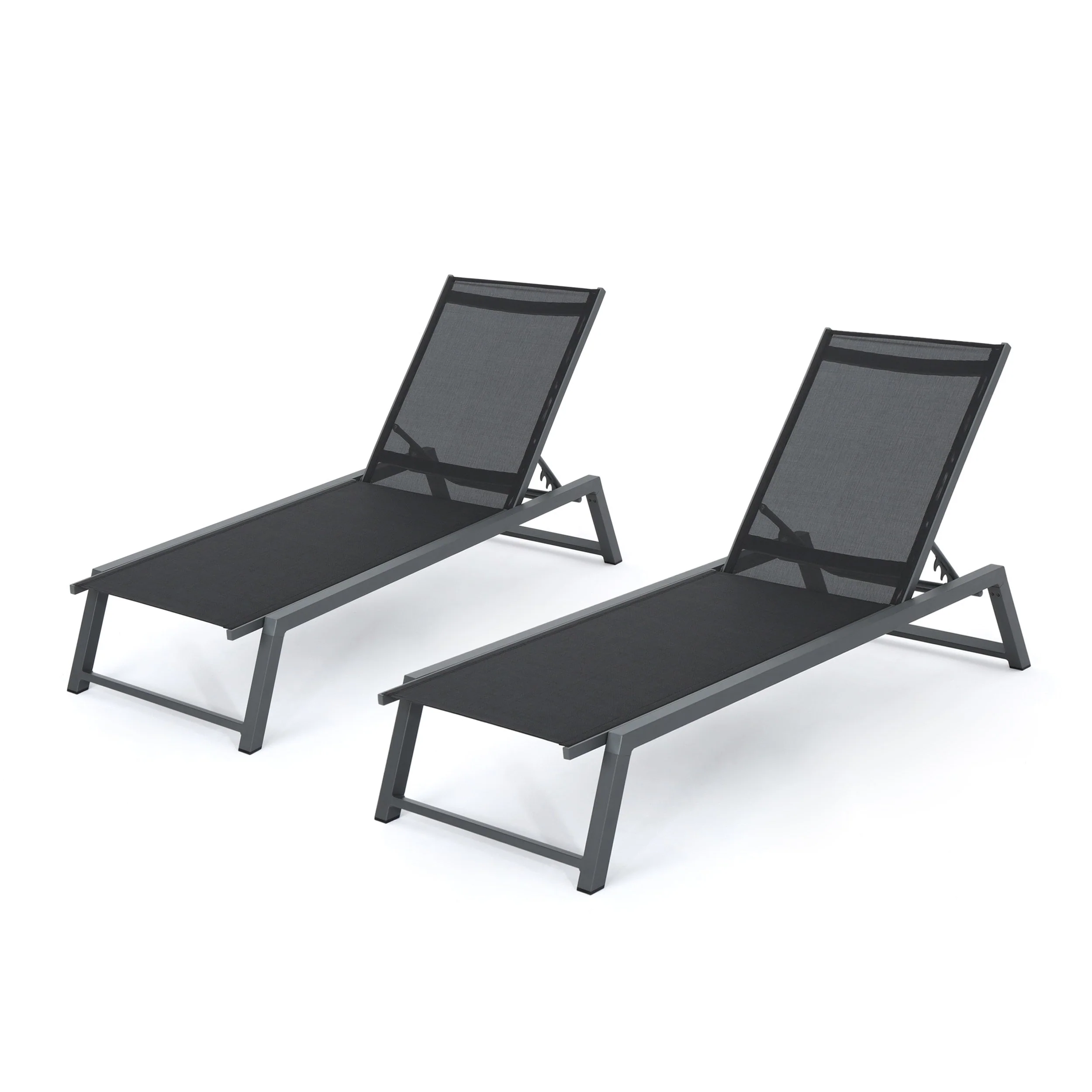 Set of 2 Outdoor Mesh Chaise Lounges Sun Lounges Chair With Adjustable Backrest for Patio Poolside Beach