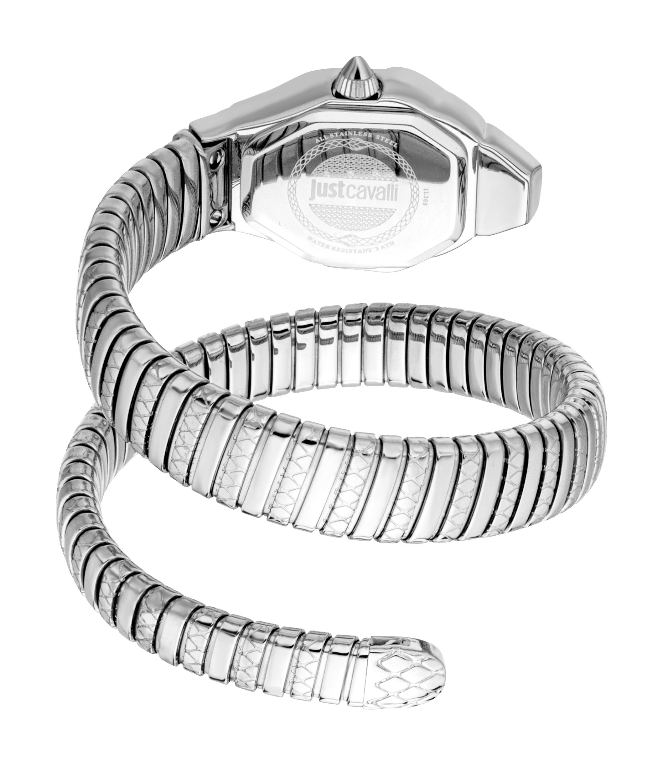 Just Cavalli Snake Watch, Silver Color Case, Silver Dial, Stainless Steel Bracelet