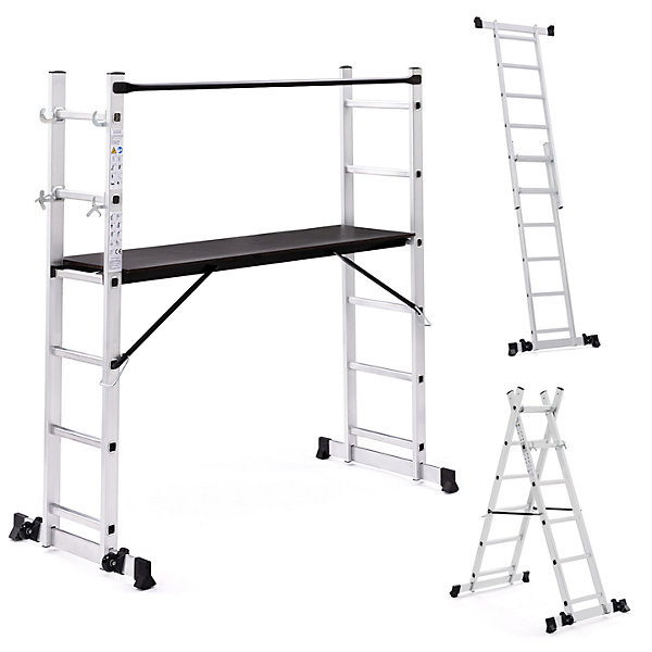 échafaudage aluminium échelle multifonction avec plateforme modulable sur roues, hauteur 165 CM