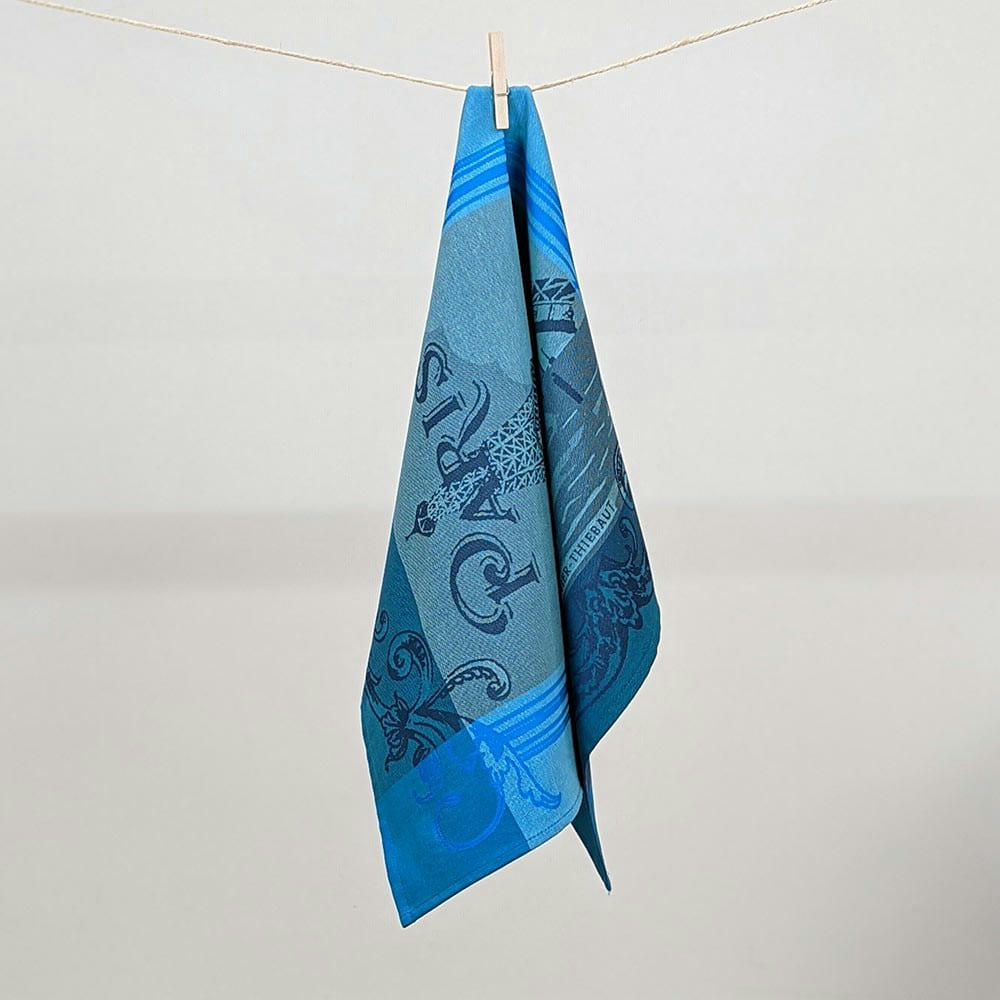 PARIS SEINE TURQUOISE - Torchon  pur coton bleu 56x77