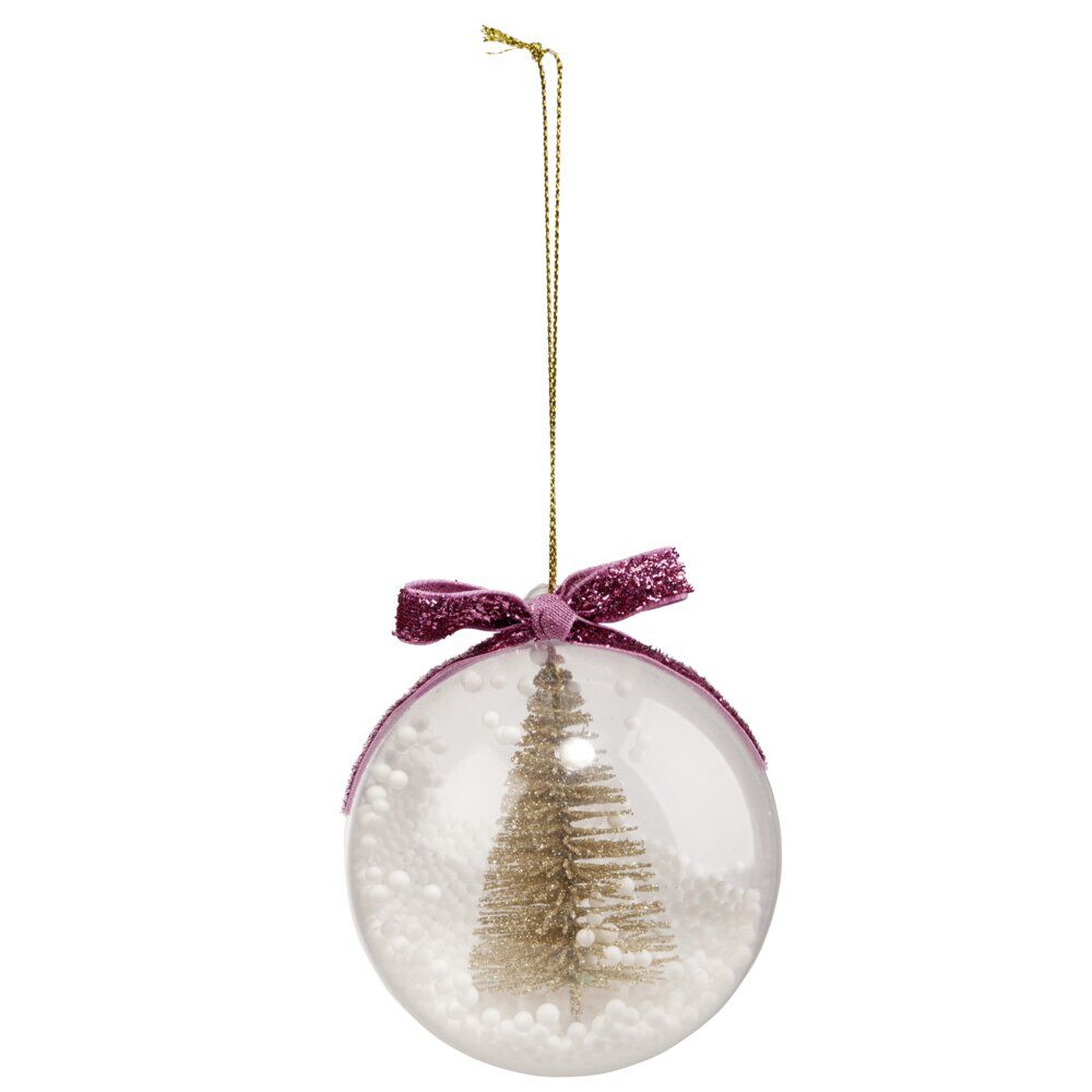Boule de No&euml;l transparente décor sapin doré et neige Ø8cm