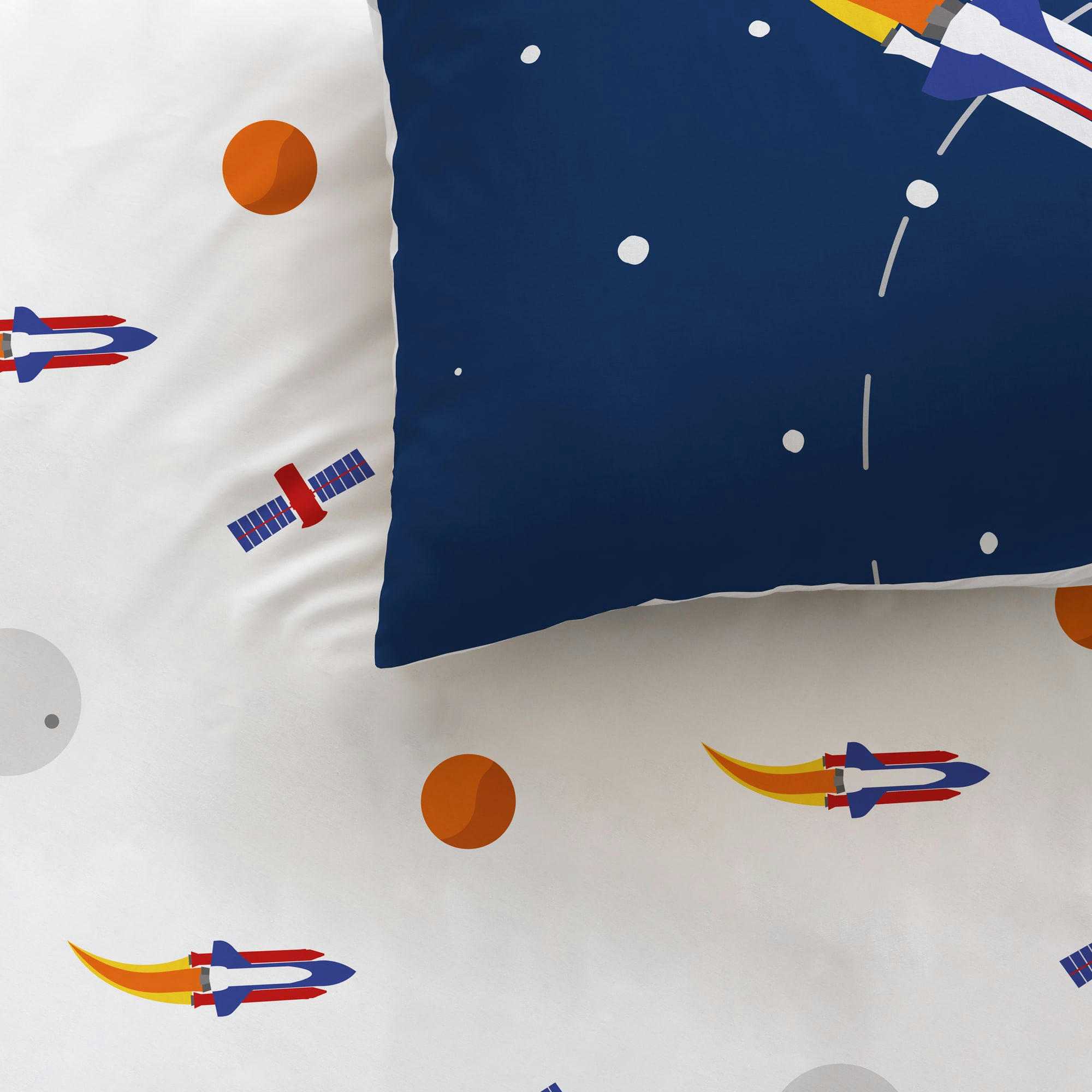 EXPLORE SPACE - Parure de lit imprimée en coton Bleu 140x200+63x63cm