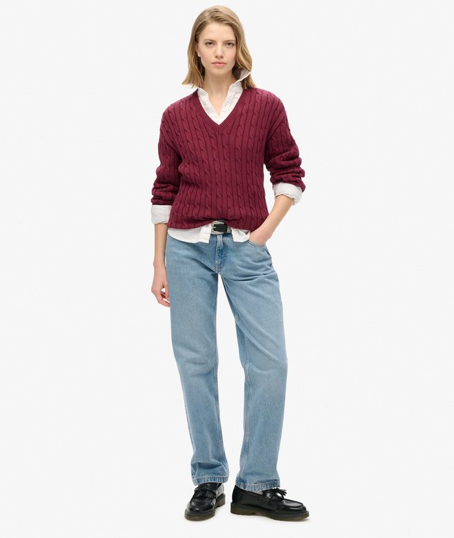 Oversized V Neck Cable Jumper