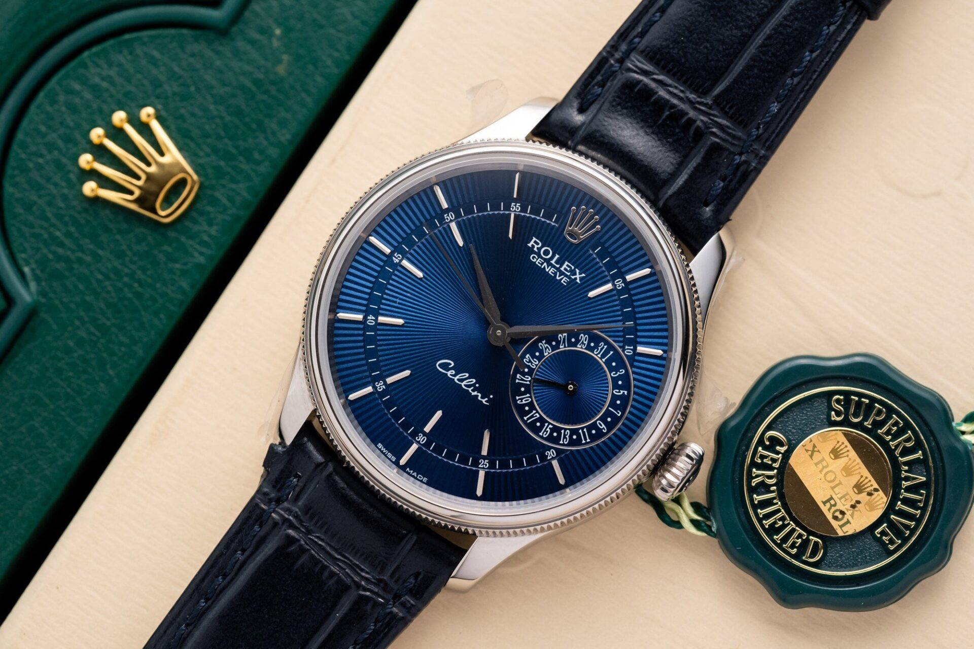 Rolex Cellini 50519 316L Steel Blue Dial 39mm Leather AAA Replica