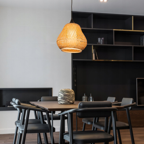 Lampa Sufitowa Wisząca Bambus BOHO Rattan Drewno Loft