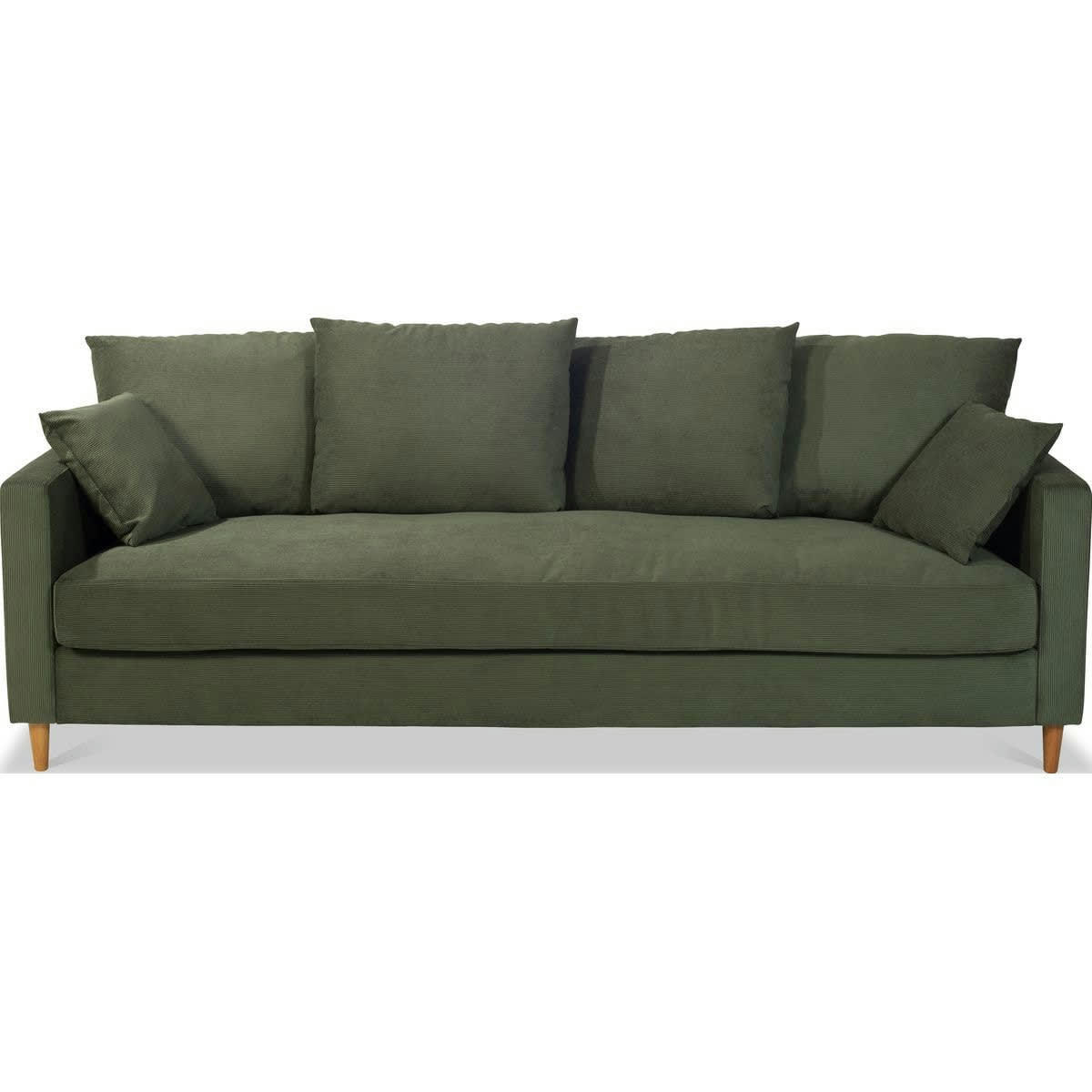 CARLA - Canapé convertible 4 places en velours côtelé vert, MADE IN FRANCE