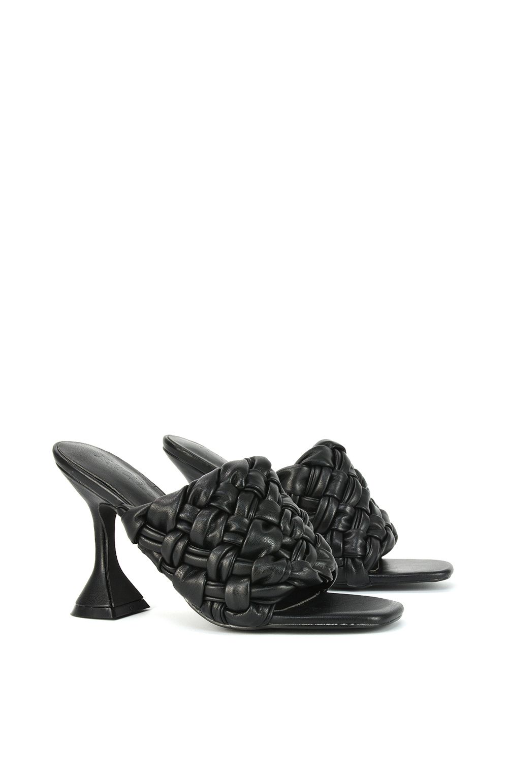 XY London Jaci' Woven Strap Square Toe Flared High Heel Mules