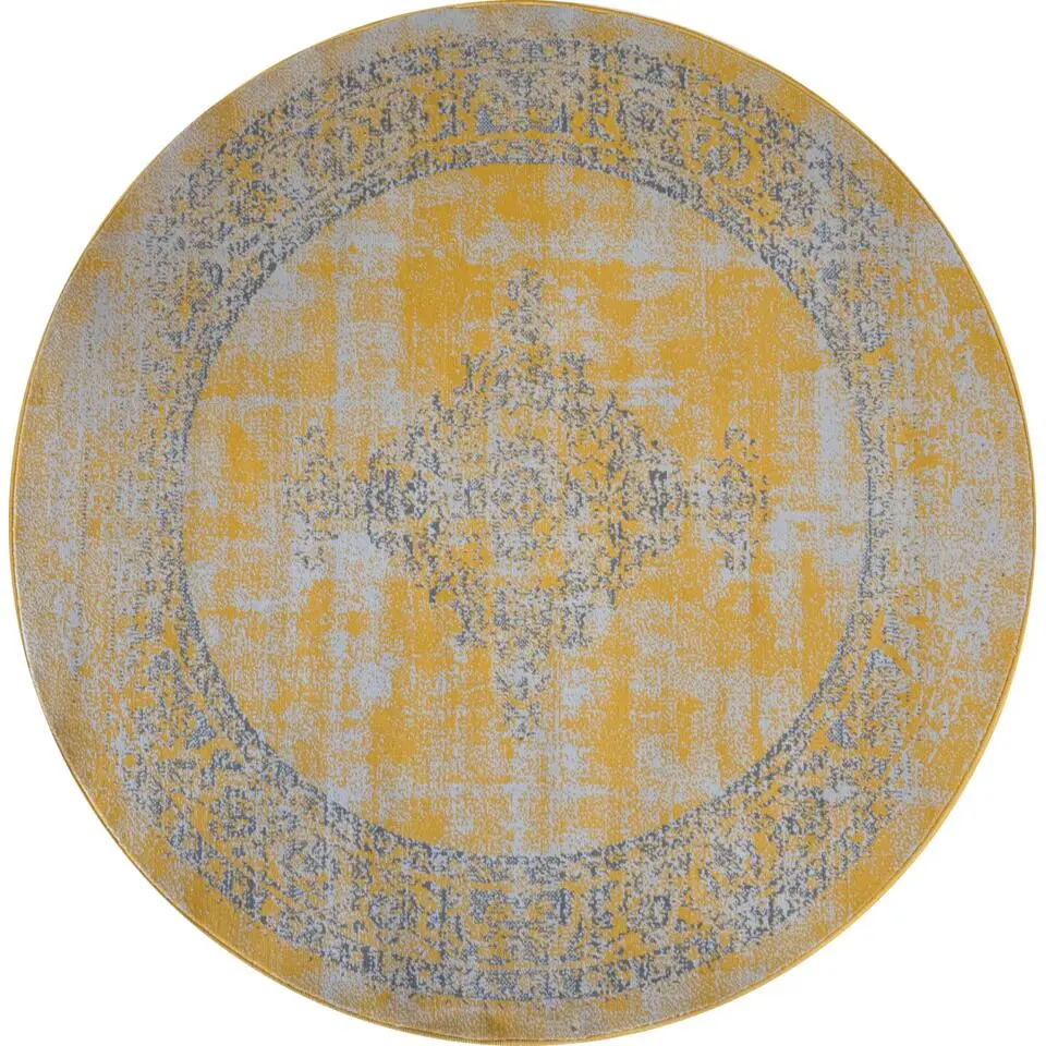 Istanbul Vintage - Laagpolig Vloerkleed - Retro Tapijt - Geel - 200 CM ROND