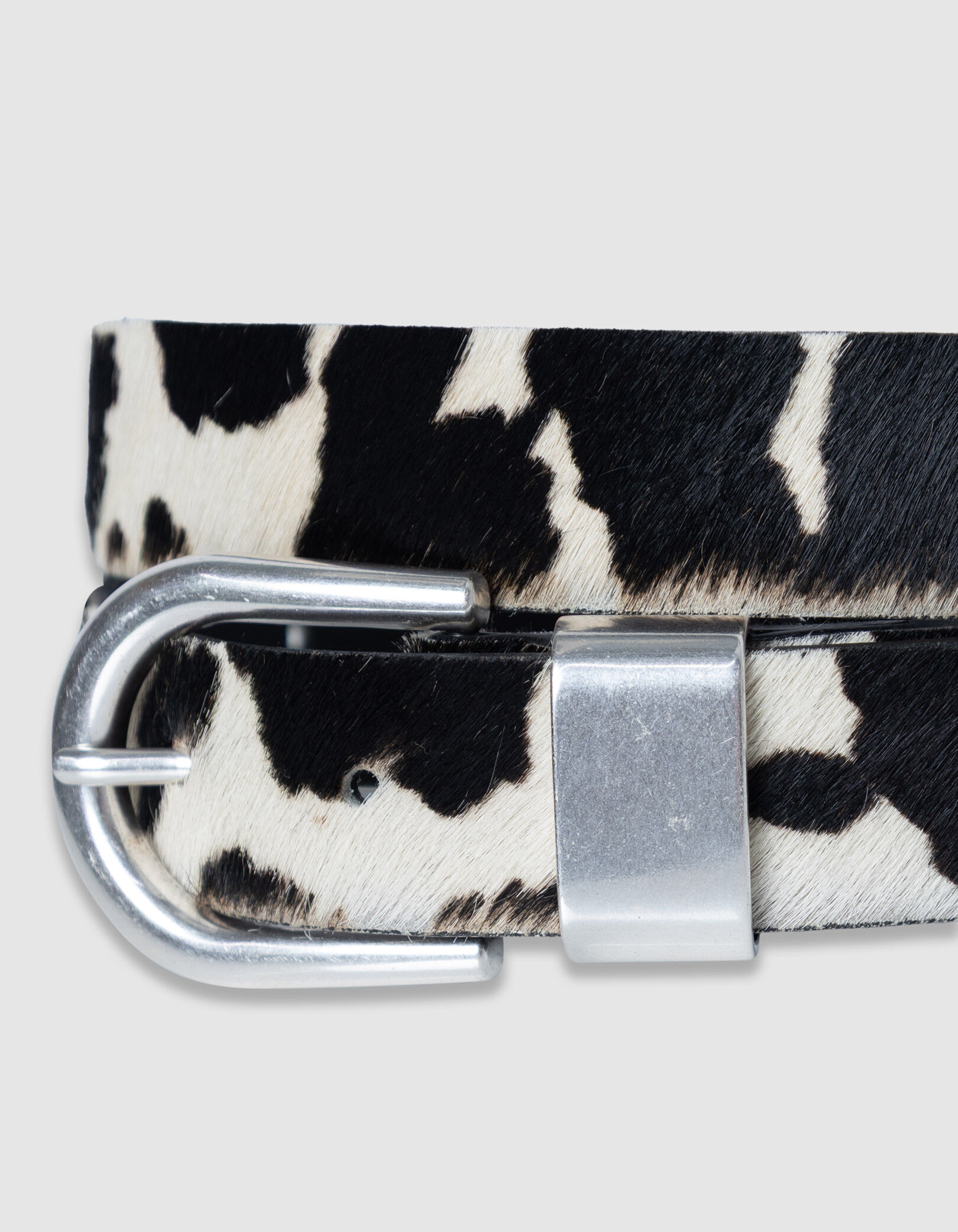 Ceinture écrue cuir effet poulain motif vache Femme
