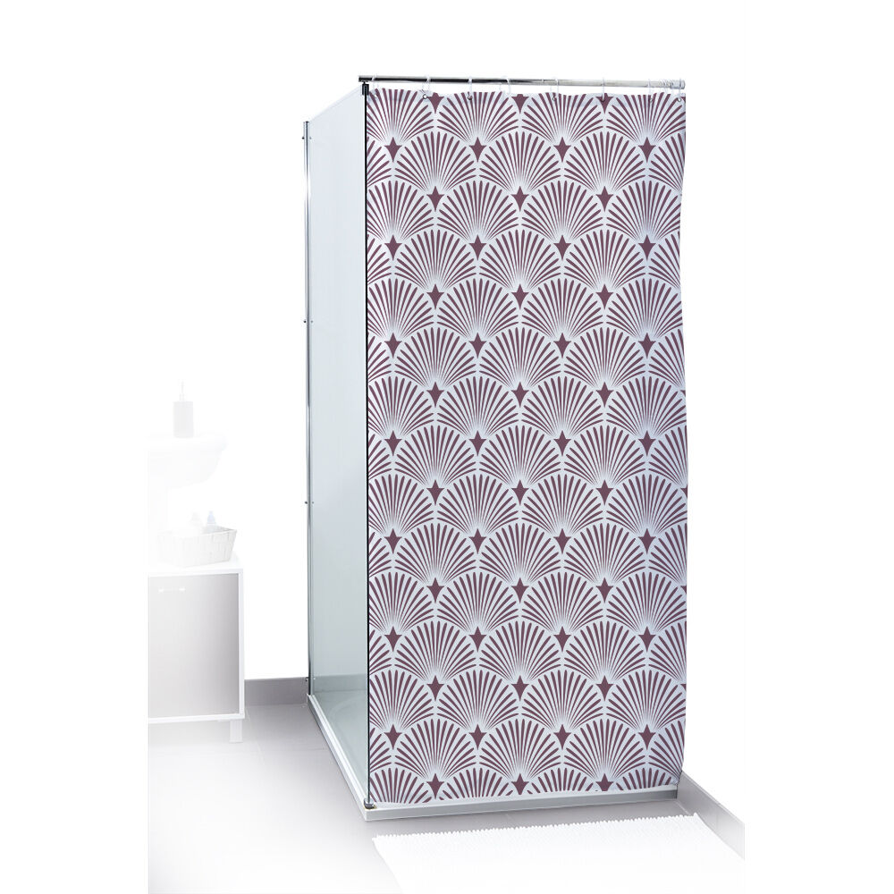 Rideau de douche motif vague japonaise blanc et marron 180x200cm
