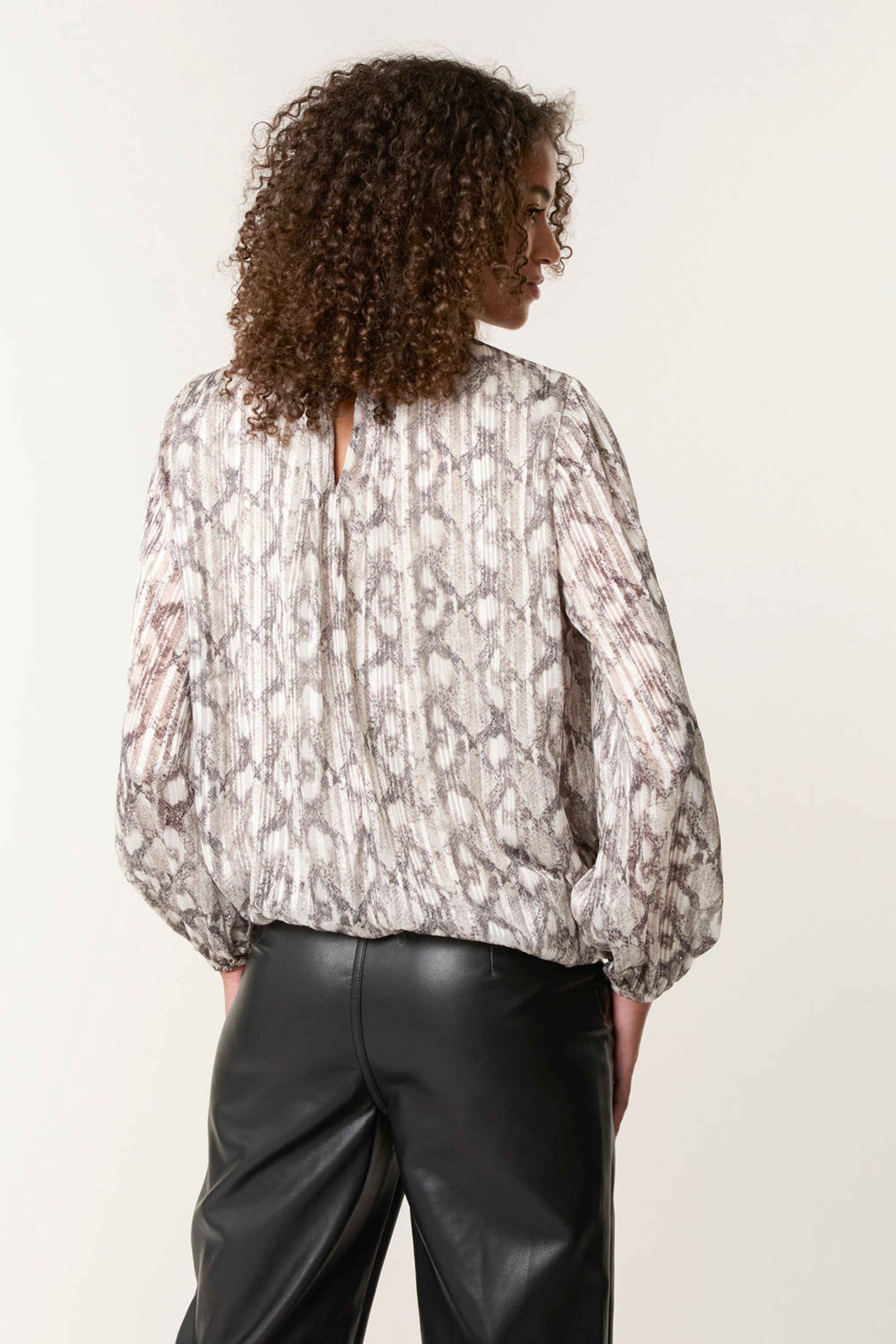 Blue Vanilla Grey Rhinestone Studded Snake Print Blouse
